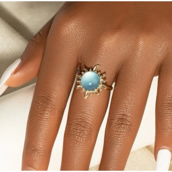 Blossom Boutique Jewelry - 1 LEFT! Blue Stone Gold Flower Ring